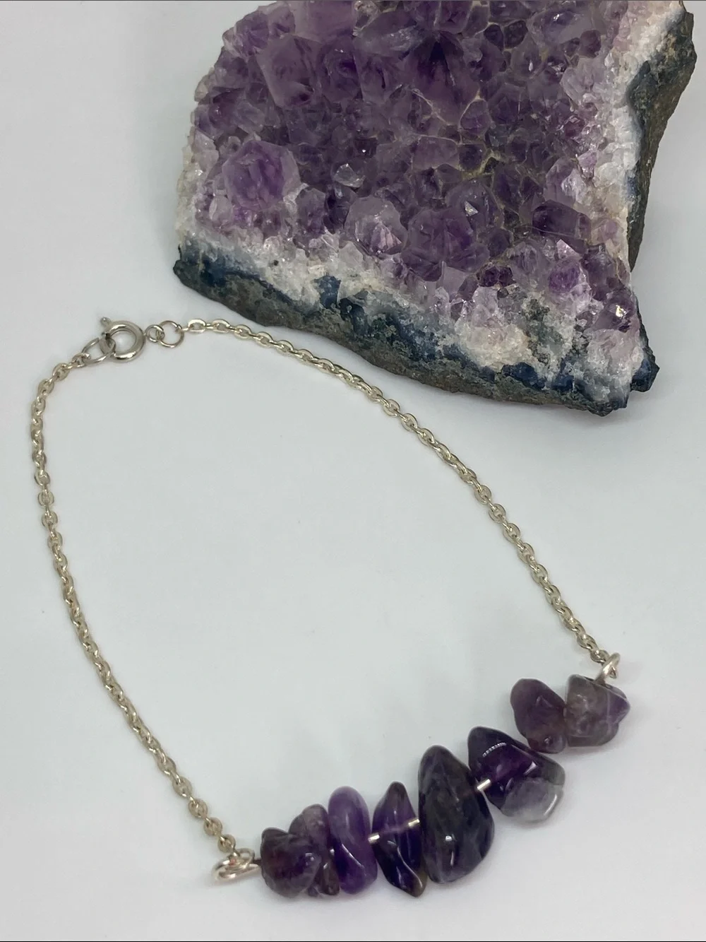 Amethyst Chip Bar Anklet - Purple Gemstone Chain